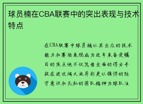 球员楠在CBA联赛中的突出表现与技术特点